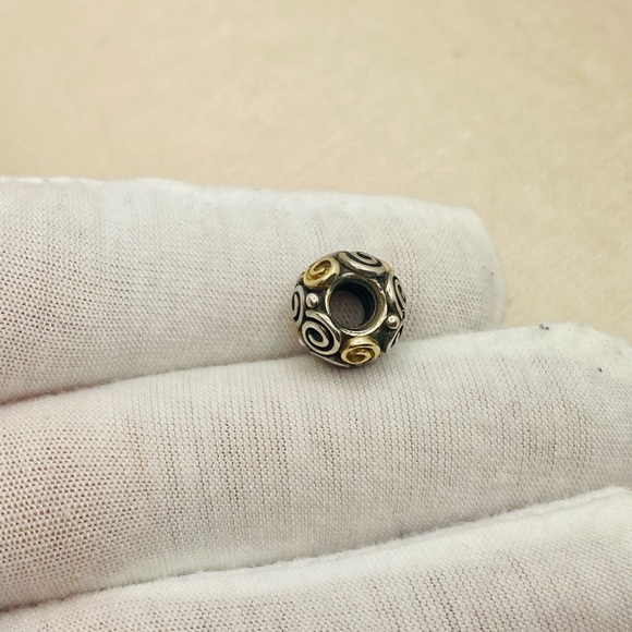 EUC Pandora 790414 Sterling Silver w/ 14k Yellow Gold Rose Bud Bead - Picture 9 of 13